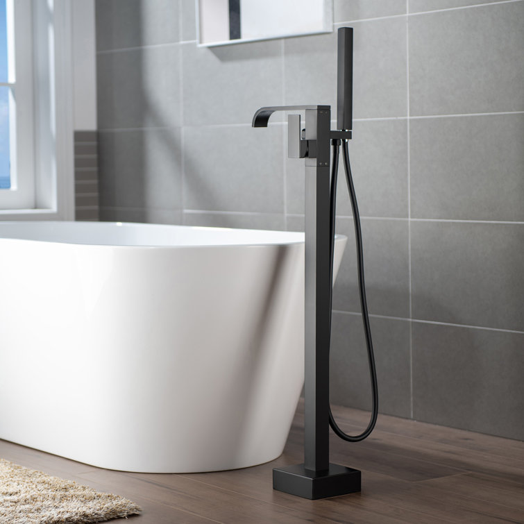 Matte Black Brass Freestanding Tub Faucet with Hand Shower