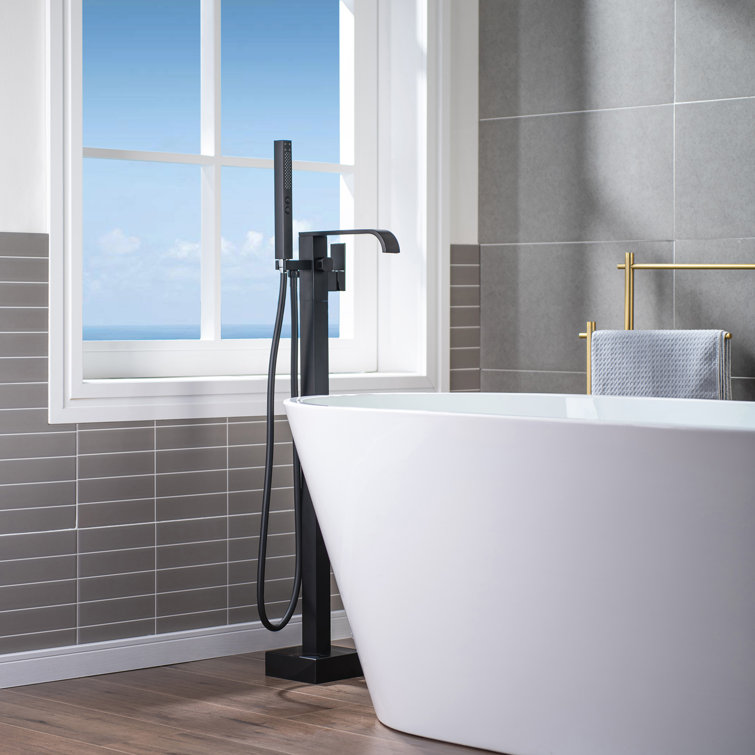 Matte Black Brass Freestanding Tub Faucet with Hand Shower