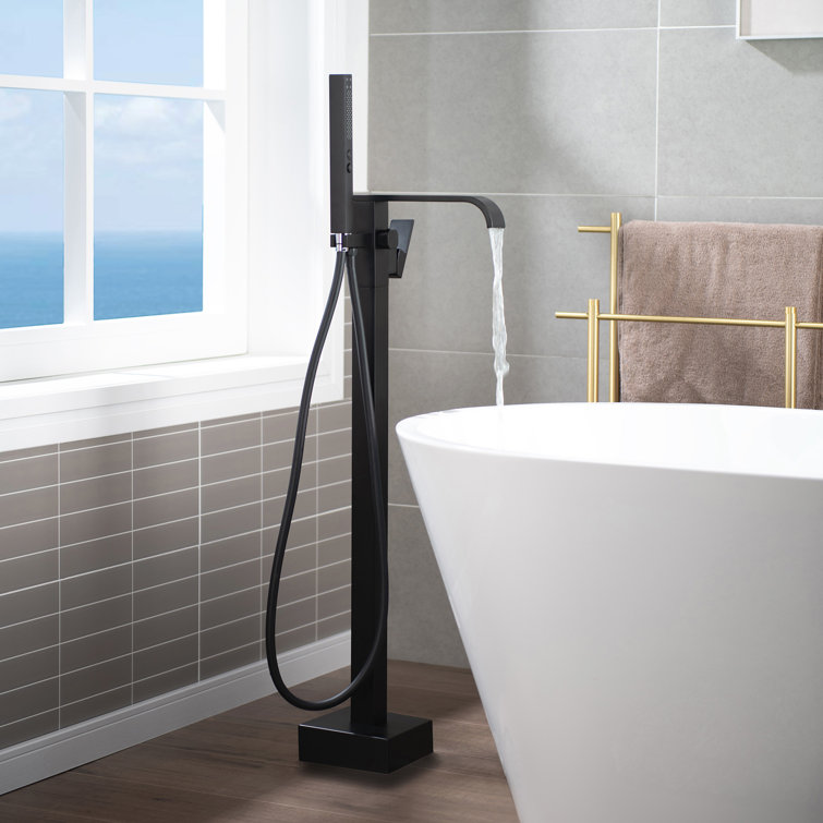 Matte Black Brass Freestanding Tub Faucet with Hand Shower