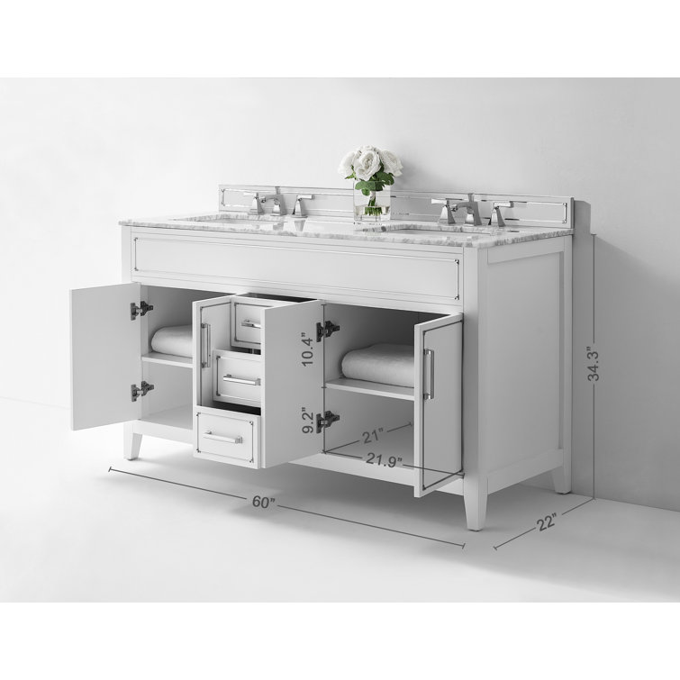 Aspen 60'' White Double Sink Bathroom Vanity with Marble Top