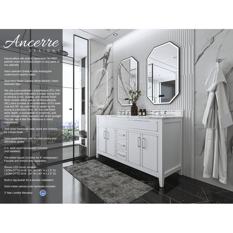 Aspen 60'' White Double Sink Bathroom Vanity with Marble Top