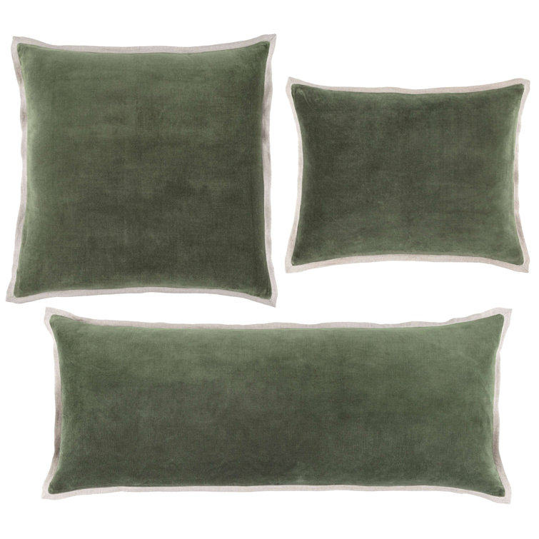 Sage Green Velvet and Linen Square Pillow Cover 22x22