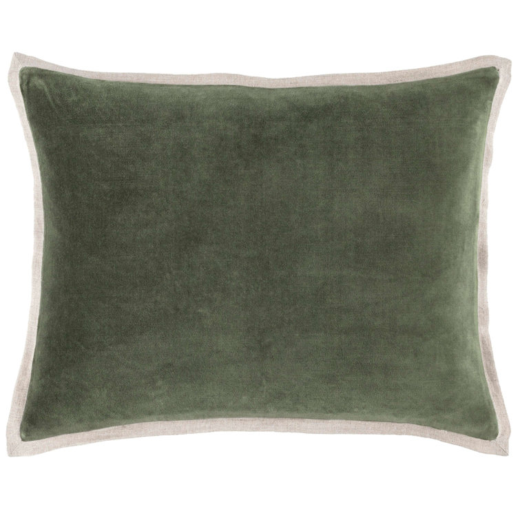 Sage Green Velvet and Linen Square Pillow Cover 22x22