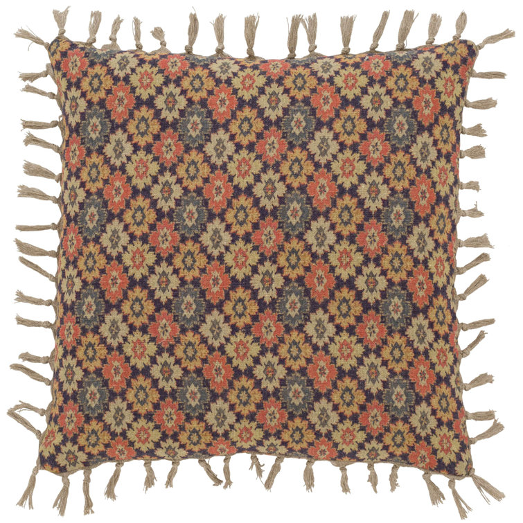 Euro Square Fringed Cotton Polyester Accent Pillow
