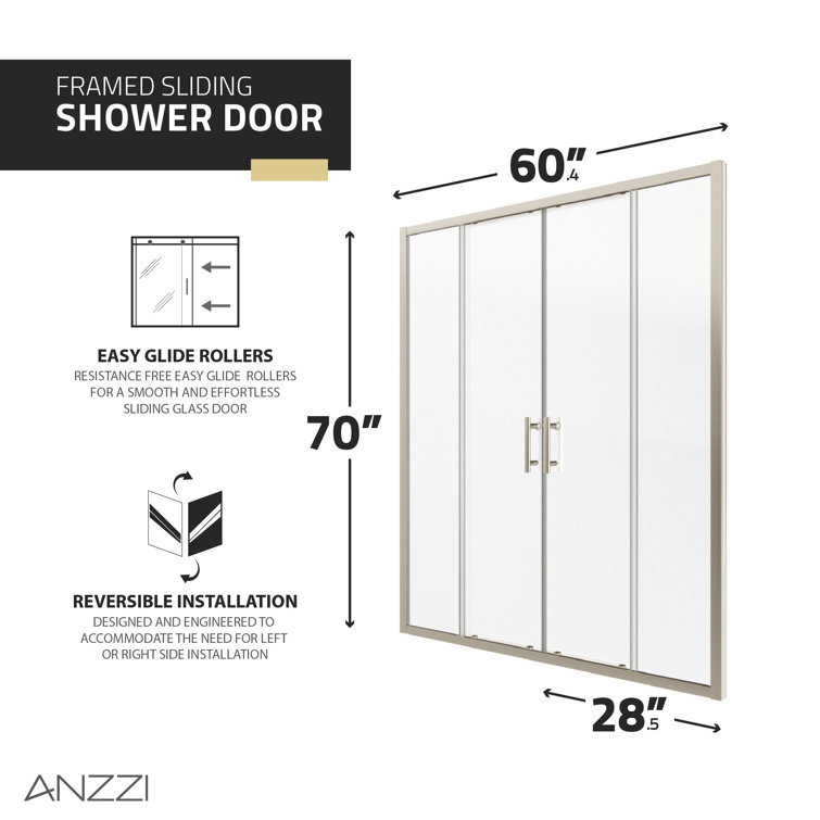 Brushed Nickel Framed Sliding Shower Door with Tempered Glass