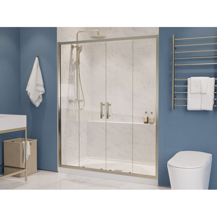 Brushed Nickel Framed Sliding Shower Door with Tempered Glass