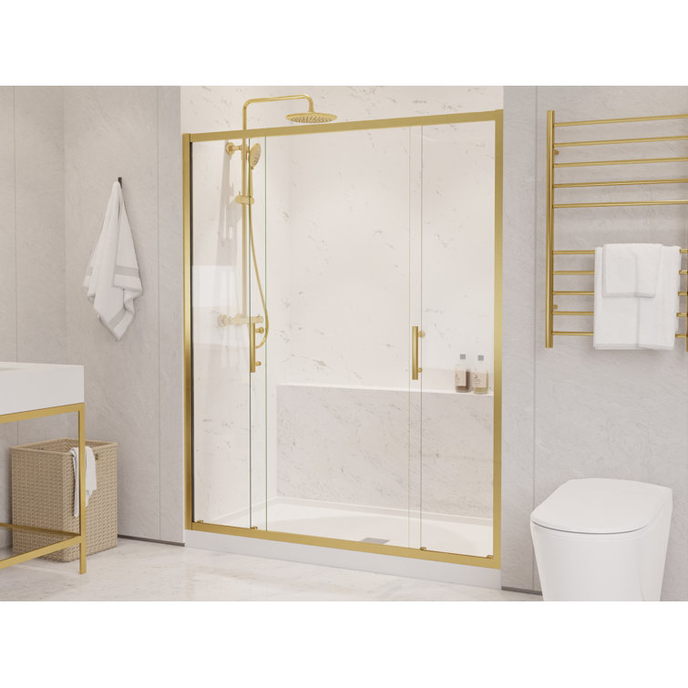 Brushed Gold Framed Double Sliding Shower Door with Clear Glass