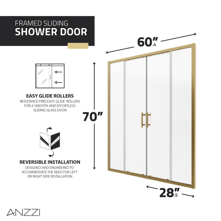 Brushed Gold Framed Double Sliding Shower Door with Clear Glass