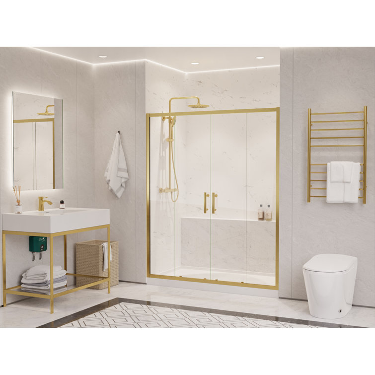 Brushed Gold Framed Double Sliding Shower Door with Clear Glass