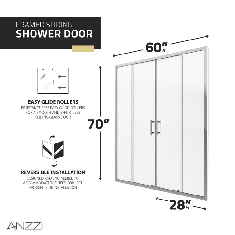 ANZZI 70'' x 60'' Polished Chrome Framed Sliding Shower Door