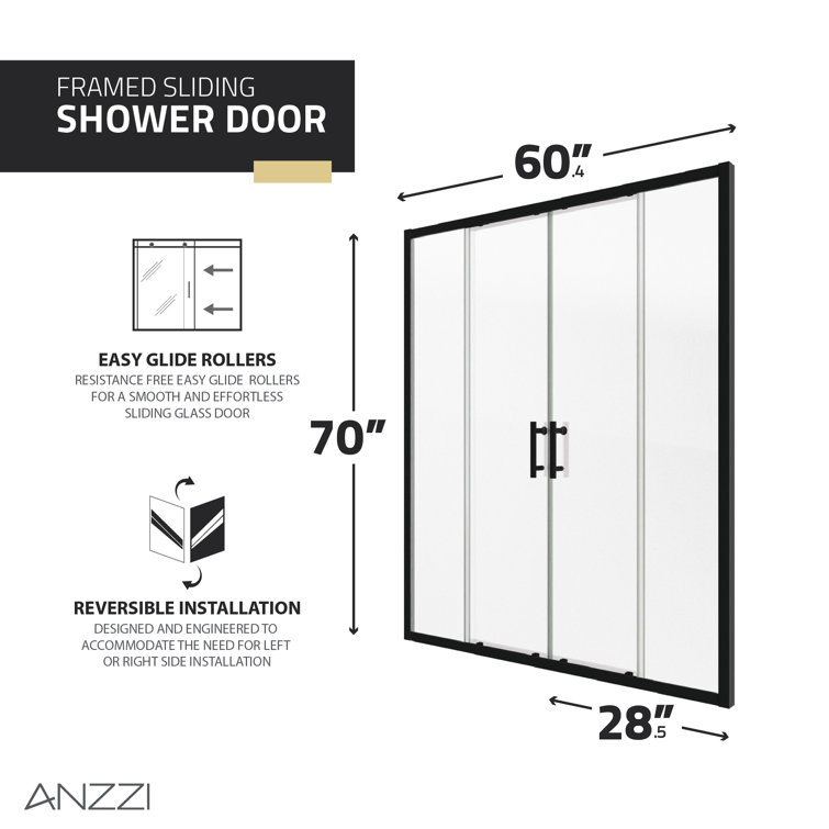 Matte Black 70" x 60.4" Framed Sliding Shower Door