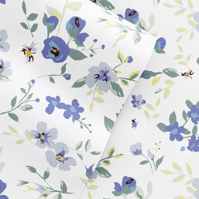 Light Blue Floral Microfiber Full Bed Sheet Set