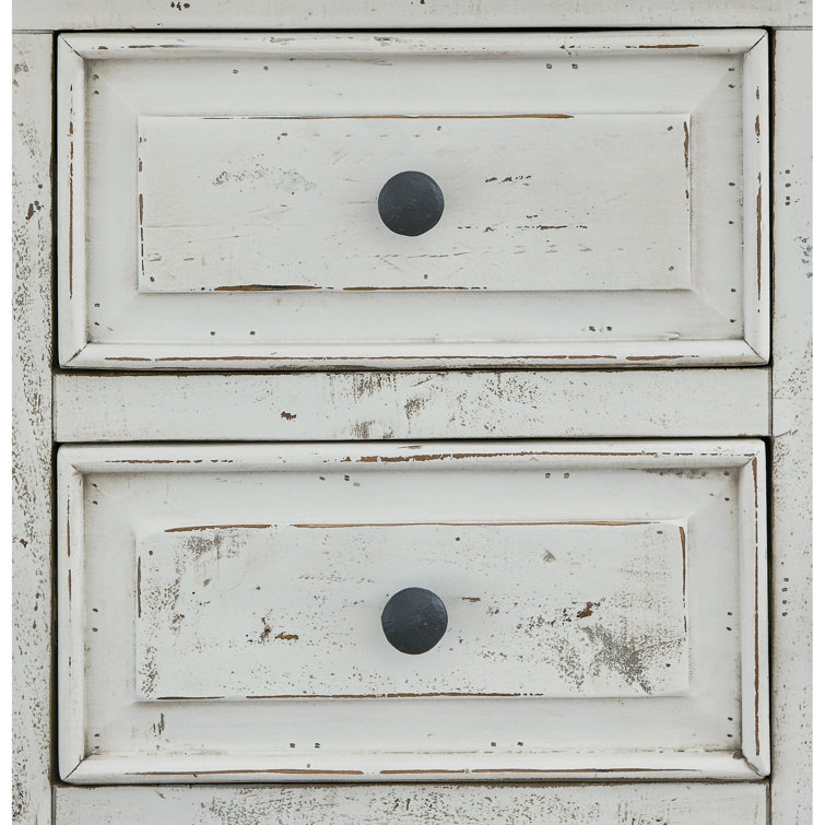 Rustic Farmhouse 61" White Wood Dresser with 6 Dovetail Drawers