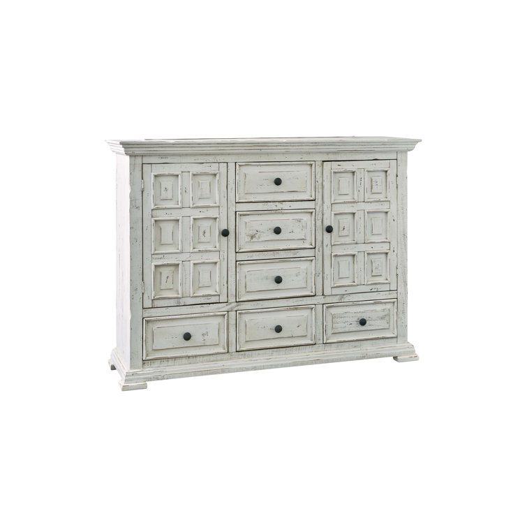 Rustic Farmhouse 61" White Wood Dresser with 6 Dovetail Drawers
