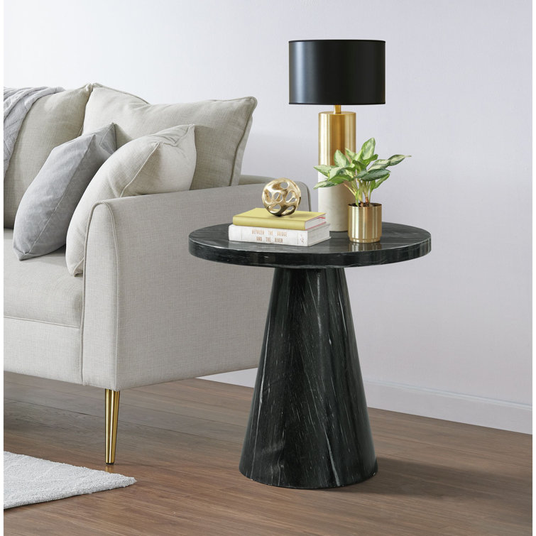 Odette 20" Round Black Marble End Table
