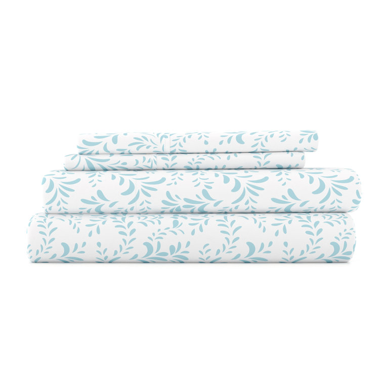 Light Blue Floral Twin Microfiber Deep Pocket Sheet Set