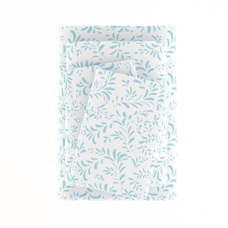 Light Blue Floral Twin Microfiber Deep Pocket Sheet Set