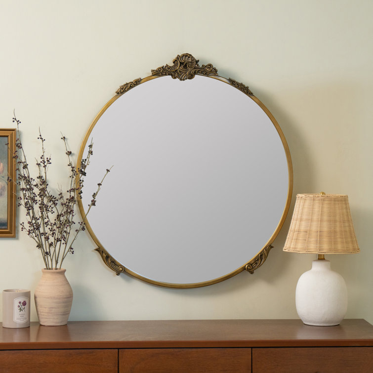 Adeline Antique Gold Round Metal Framed Accent Mirror