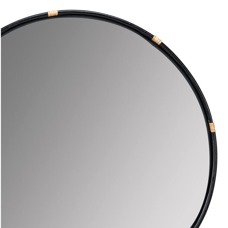 Evan 34.5'' Black Modern Industrial Round Wood Wall Mirror