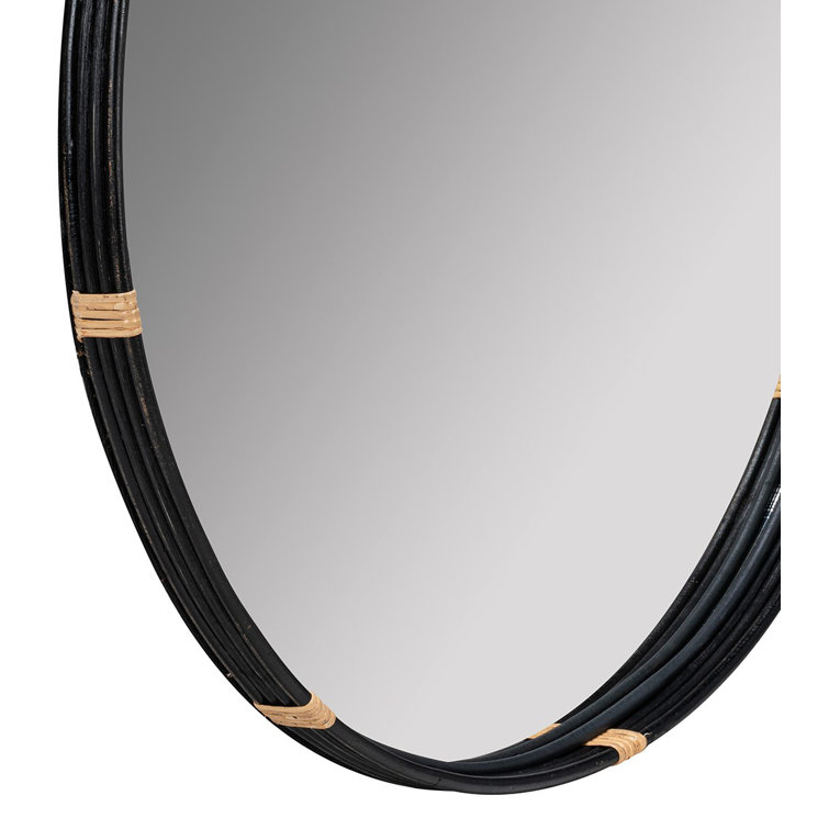 Evan 34.5'' Black Modern Industrial Round Wood Wall Mirror