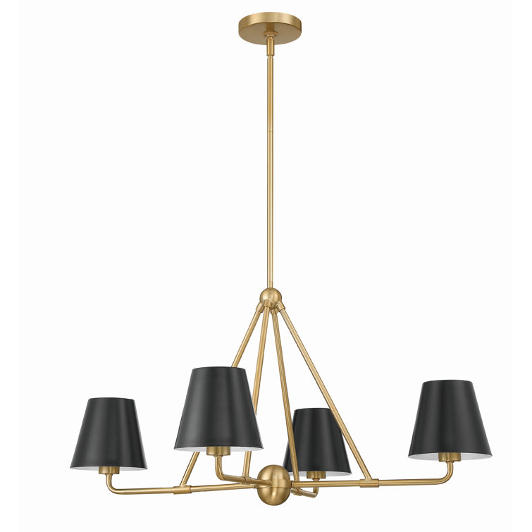 Gold and Black Metal 4-Light Dimmable Chandelier