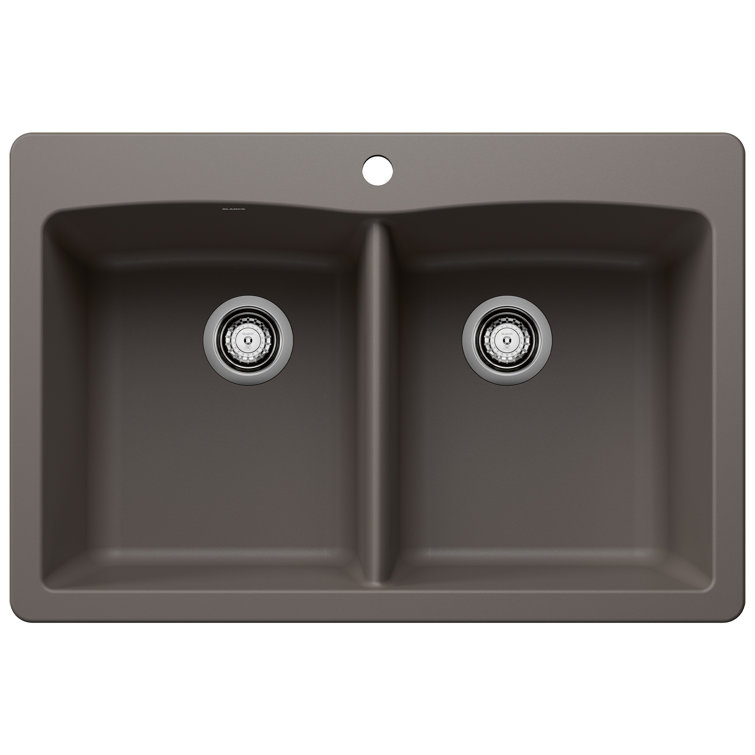 Volcano Gray Granite Double Bowl Drop-In Kitchen Sink