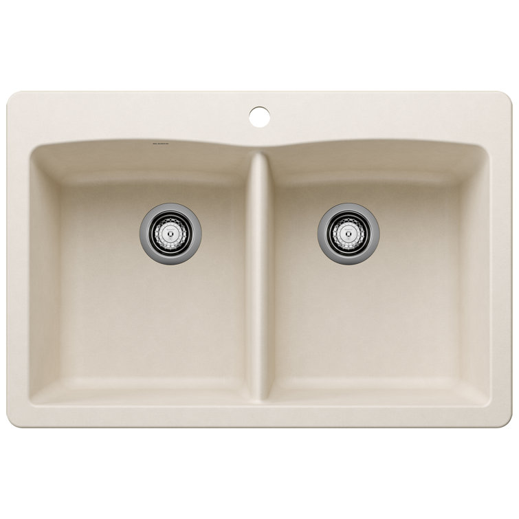 Soft White Stone Double Bowl Drop-In Kitchen Sink