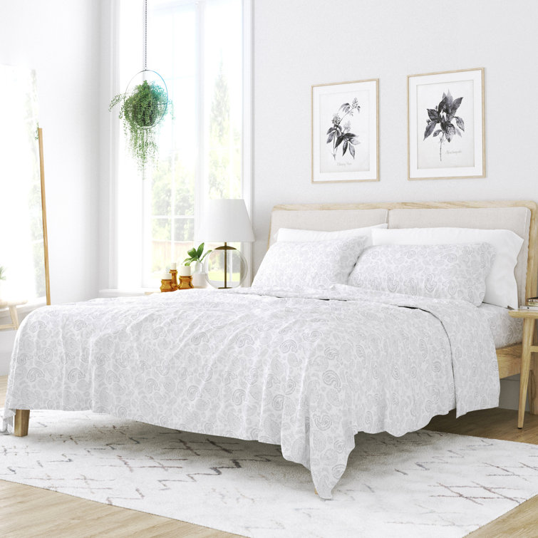 Light Gray Floral Queen Microfiber Deep Pocket Sheet Set