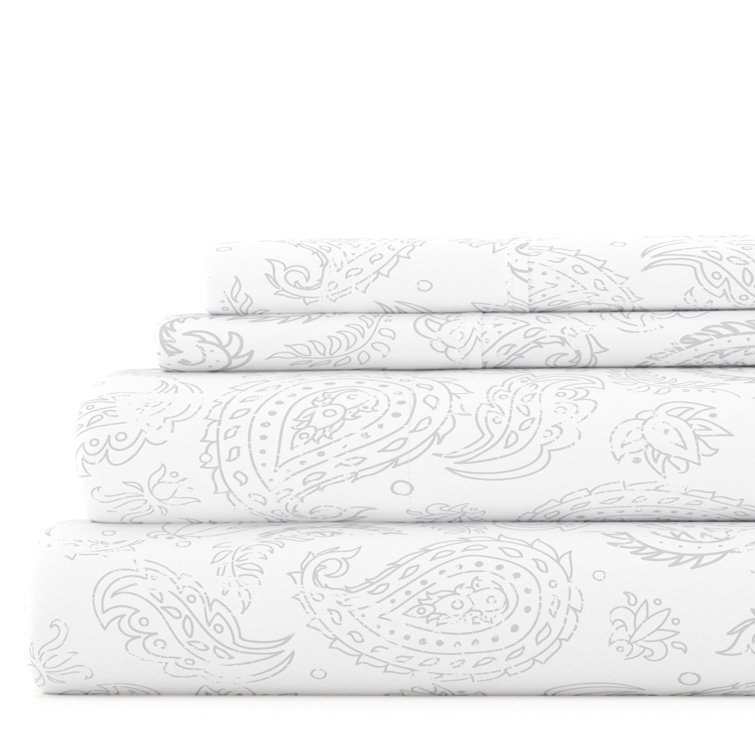 Light Gray Floral Queen Microfiber Deep Pocket Sheet Set