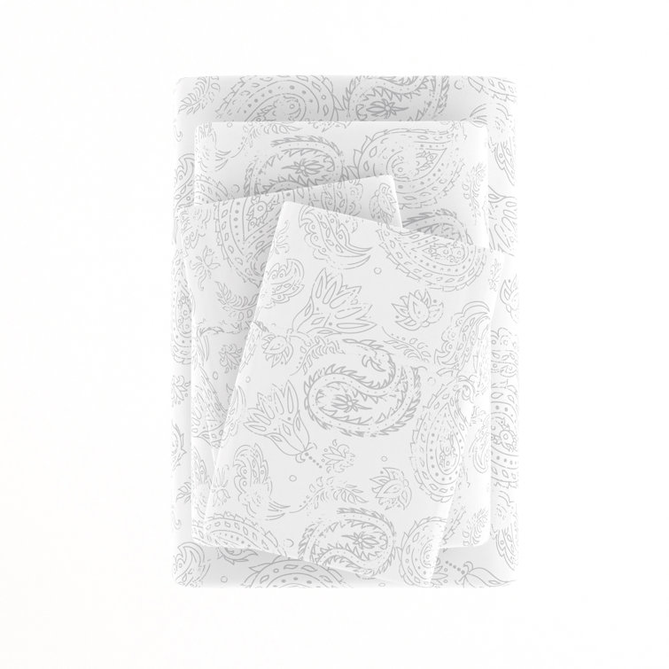 Light Gray Floral Queen Microfiber Deep Pocket Sheet Set