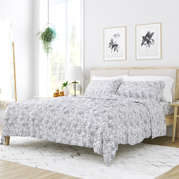 Navy Floral Microfiber Full Sheet Set with Deep Pockets