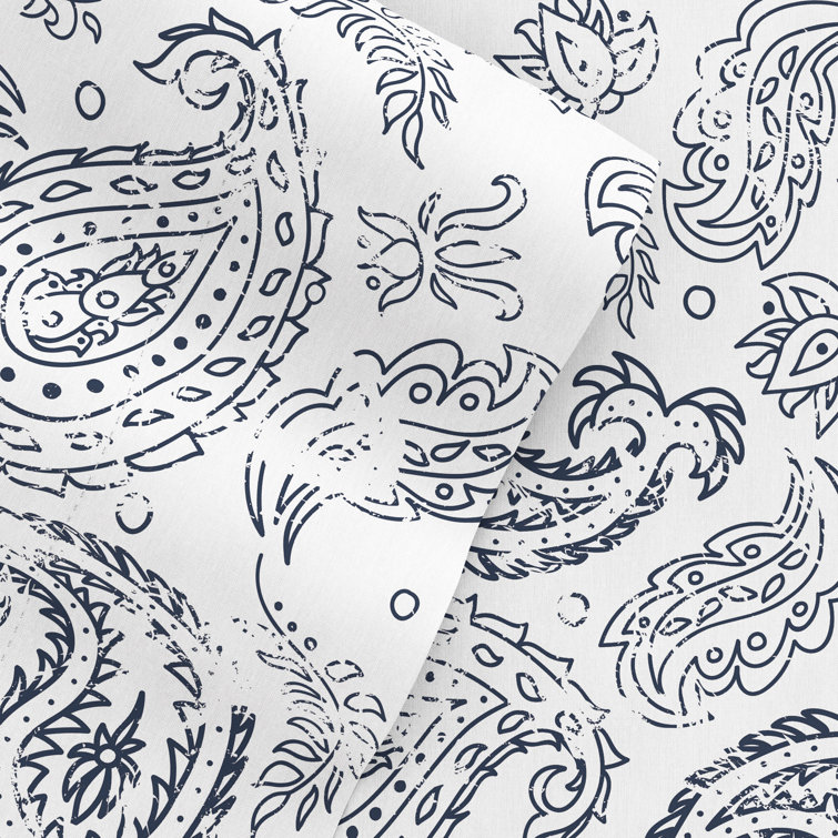 Navy Floral Microfiber Full Sheet Set with Deep Pockets