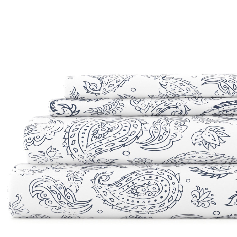 Navy Floral Microfiber Full Sheet Set with Deep Pockets