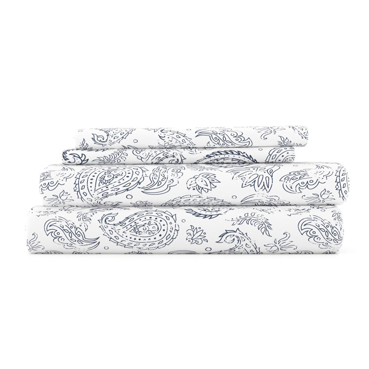 Navy Floral Microfiber Full Sheet Set with Deep Pockets