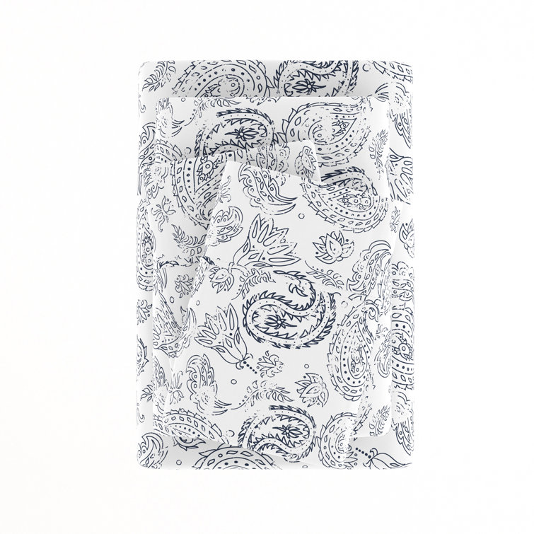 Navy Floral Microfiber Full Sheet Set with Deep Pockets