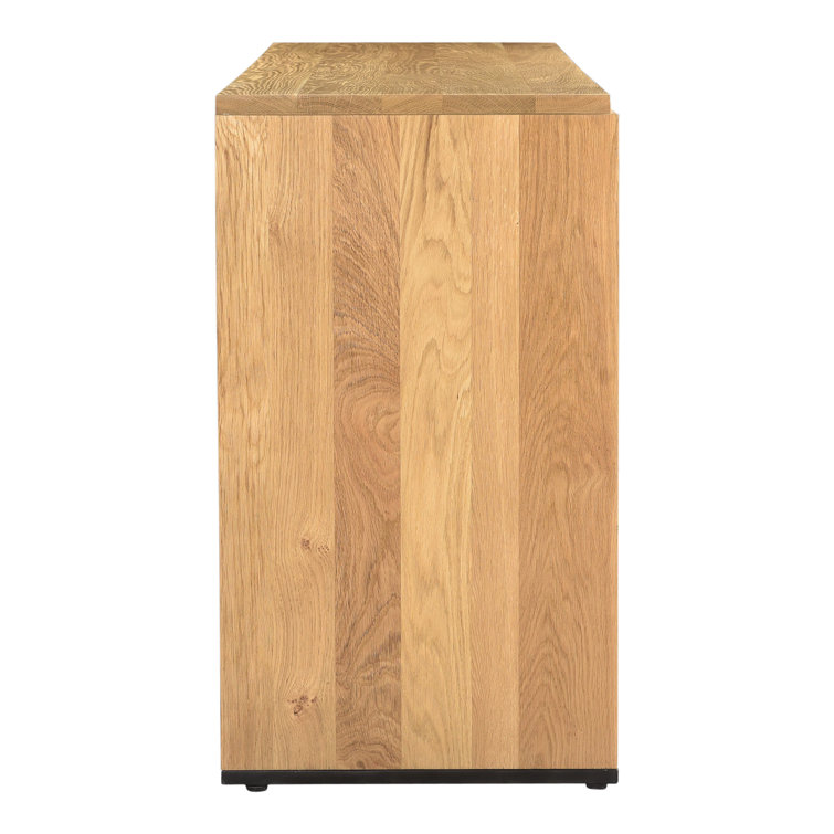 Double Natural Oak 6-Drawer Dresser with Matte Black Base