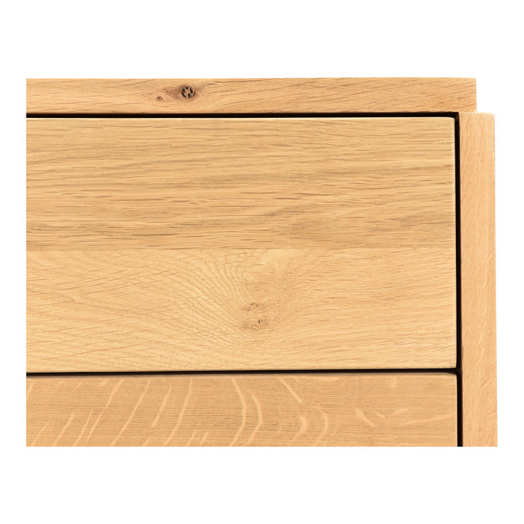 Double Natural Oak 6-Drawer Dresser with Matte Black Base