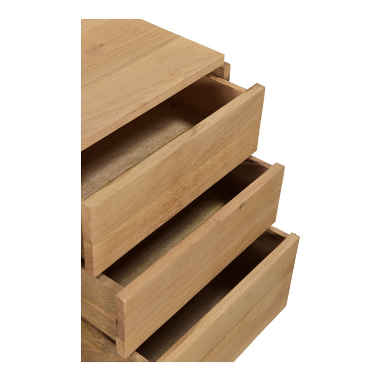 Double Natural Oak 6-Drawer Dresser with Matte Black Base