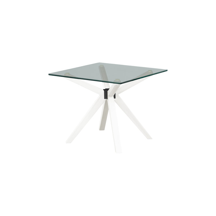 Walter White Acacia Pedestal End Table with Clear Glass Top