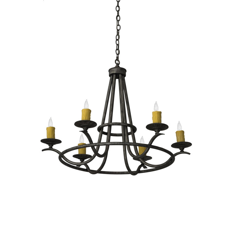 Octavia 6-Light Antique Iron Ore Chandelier with Faux Candlelights