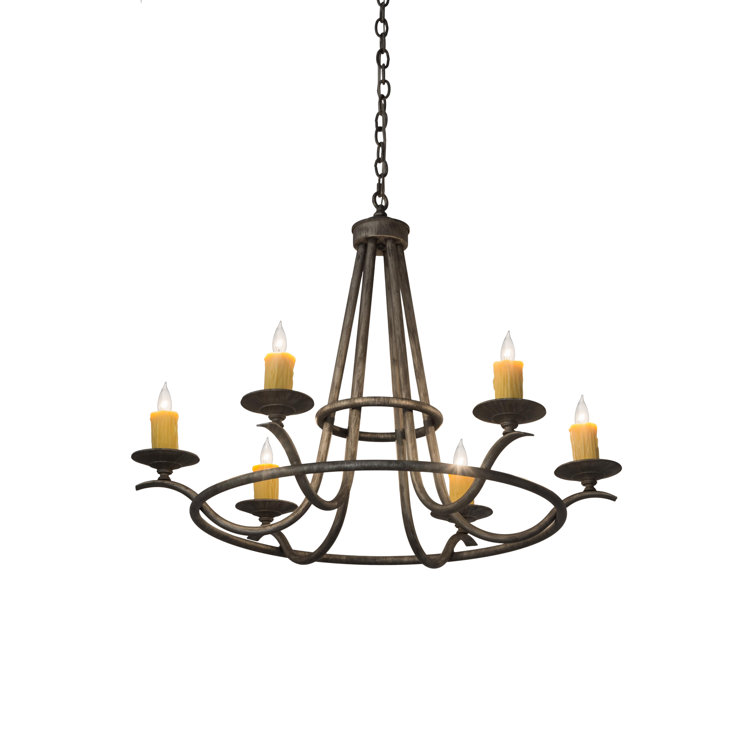 Octavia 6-Light Antique Iron Ore Chandelier with Faux Candlelights