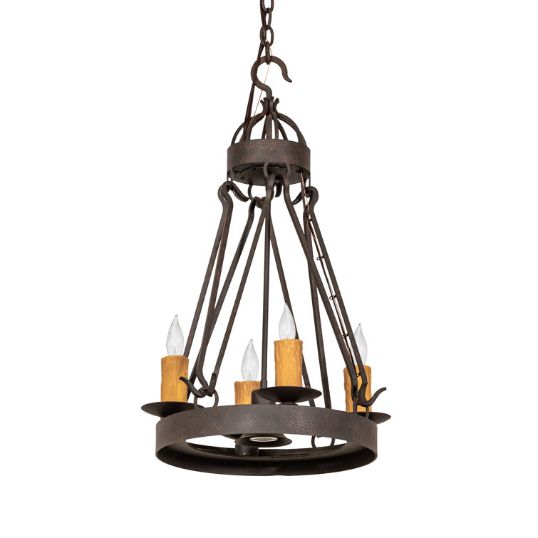 Bronze Mini Wagon Wheel Chandelier with Faux Candlelights