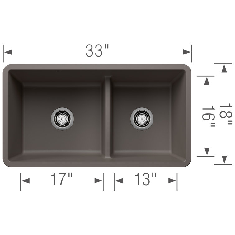 Volcano Gray Stone Double Bowl Undermount Kitchen Sink