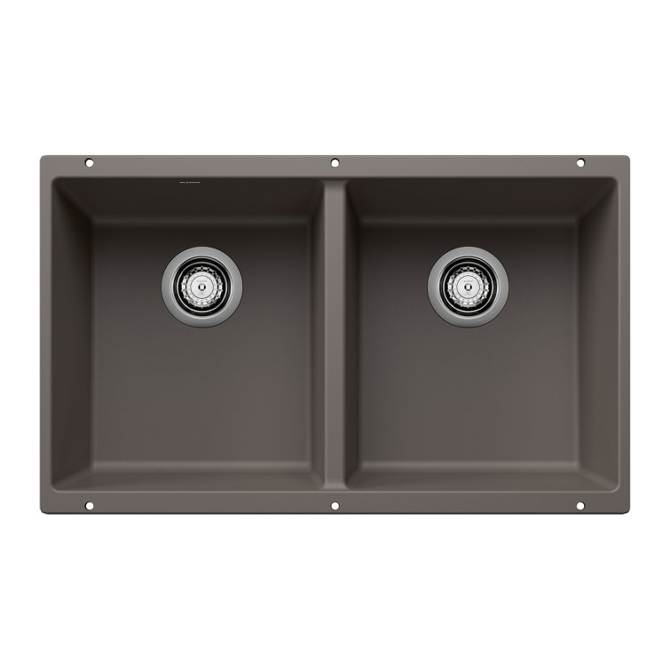Volcano Gray Stone Double Bowl Undermount Kitchen Sink