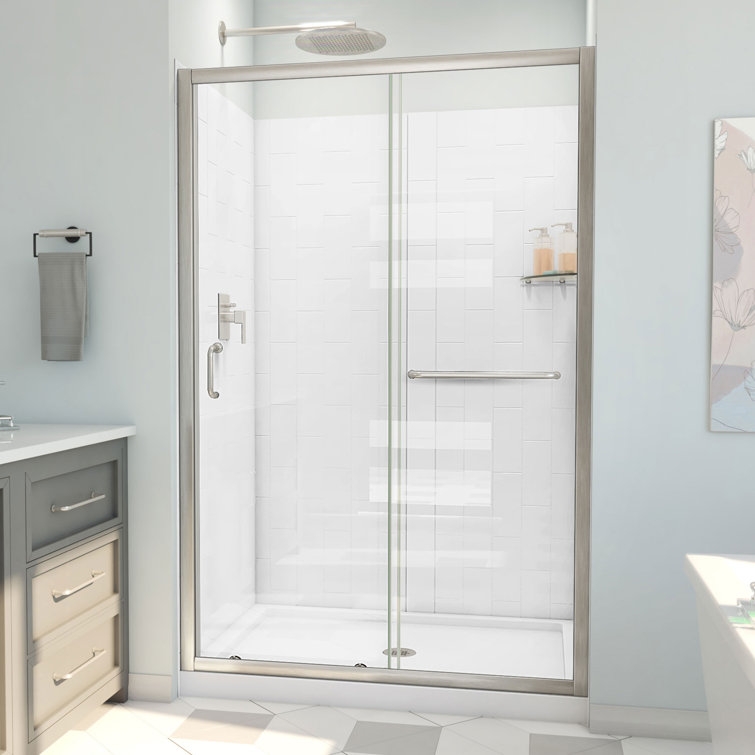 Infinity-Z Brushed Nickel and Clear Glass Sliding Shower Kit