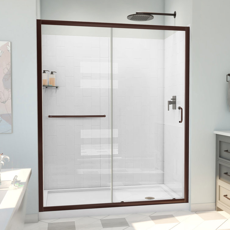 60" Oil Rubbed Bronze and Clear Glass Sliding Shower Kit