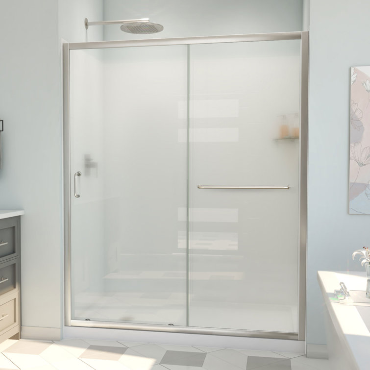 Brushed Nickel Semi-Frameless Rectangle Shower Kit with Acrylic Wall