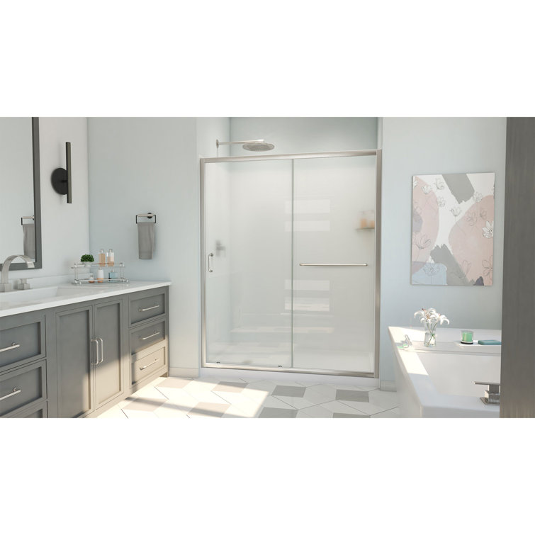 Brushed Nickel Semi-Frameless Rectangle Shower Kit with Acrylic Wall