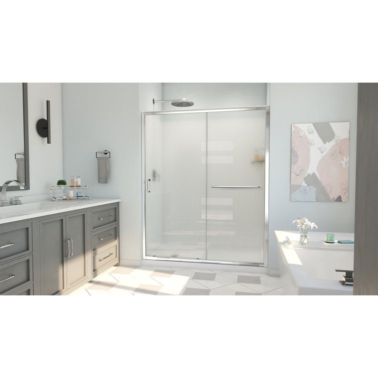 Chrome and Frosted Glass Semi-Frameless Sliding Shower Kit, 60" x 32"