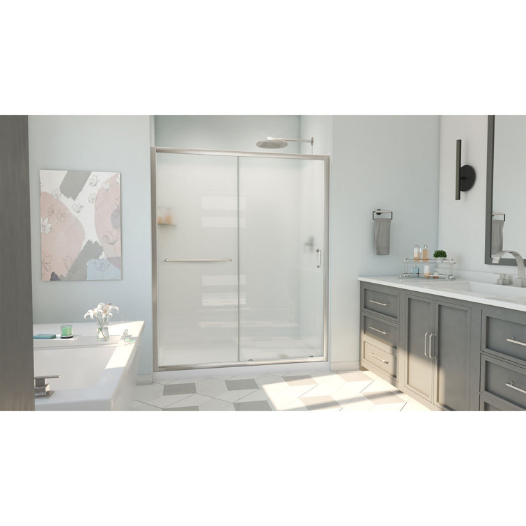 Brushed Nickel and Frosted Glass Semi-Frameless Sliding Shower Kit